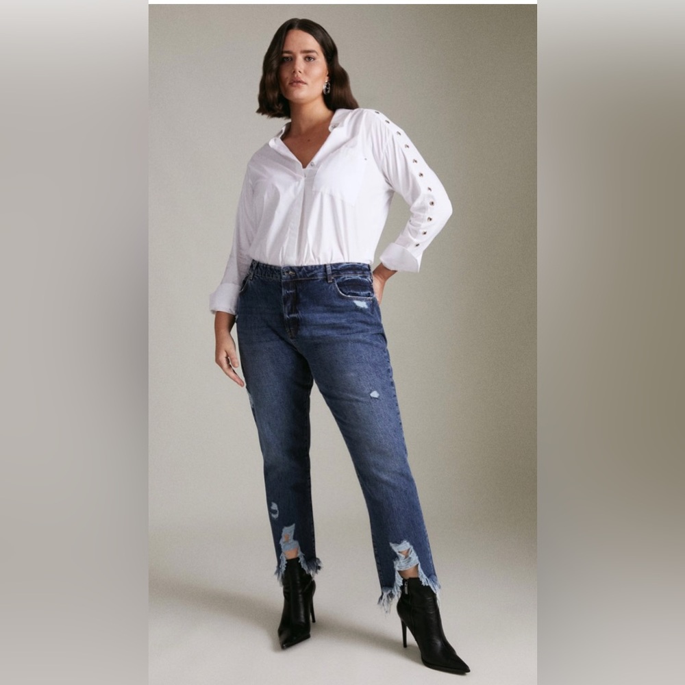 Premium Distressed Hem Slim Leg Jeans